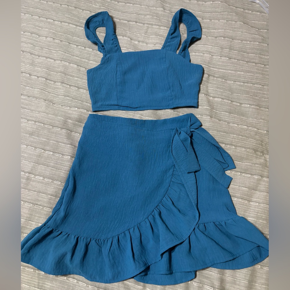 Pink Lily Meant to Be Blue Ruffle Two-Piece Set